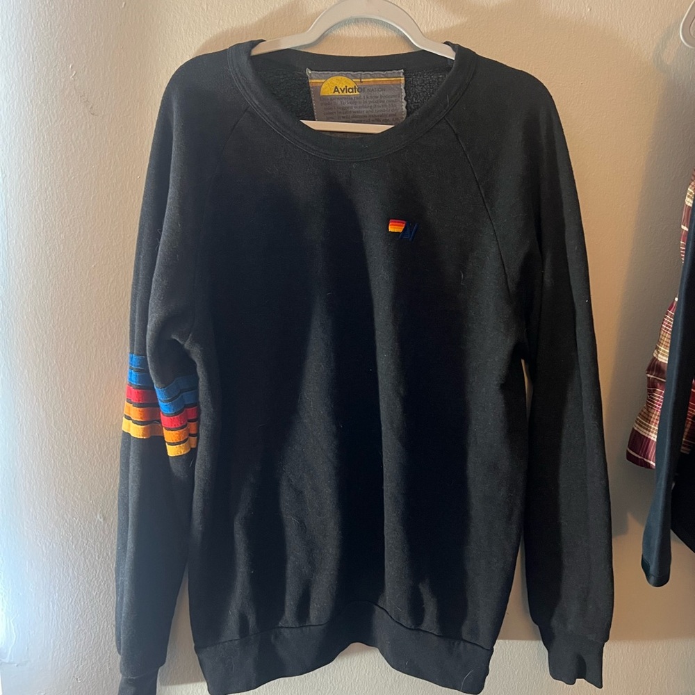 Aviator Nation Black Sweater with Rainbow Stripes